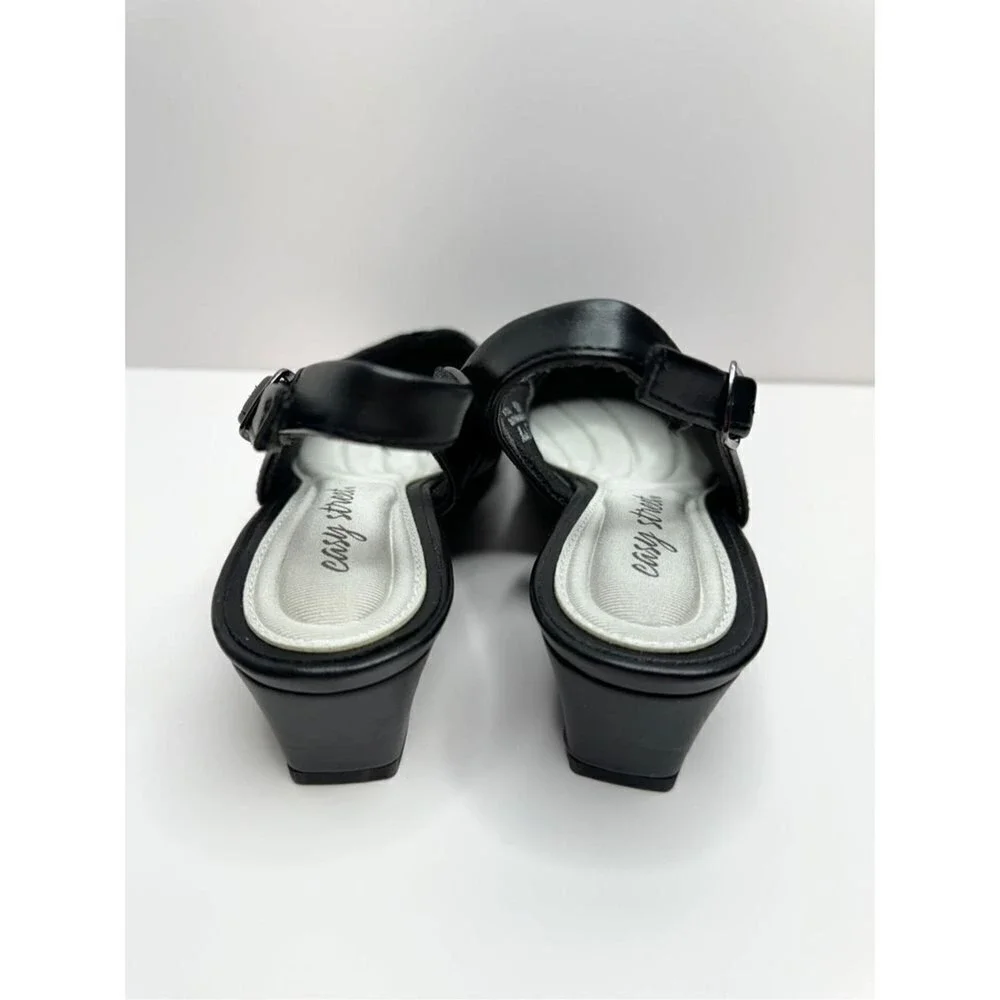 Easy Street Black Slingback Pumps‎ Pleated Low Block Heel Shoes 6.5